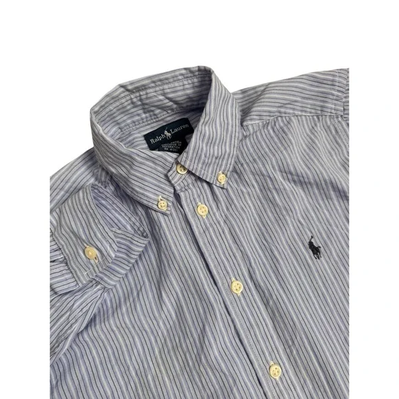 Ralph Lauren Kids Blue White Striped‎ Button Down Shirt Long Sleeve Size M 10-12