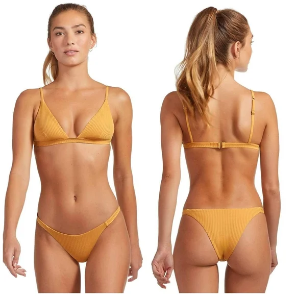 Vitamin A Moss Triangle Bikini Top Carmen Bottom Marigold