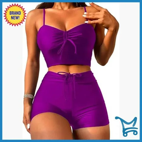 High Waisted Bikini Set with Removable Padding, Adjustable Straps