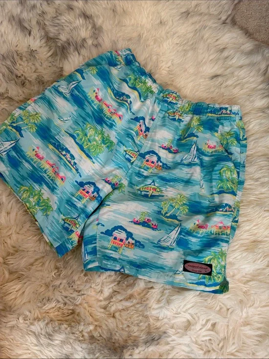 Vineyard Vines Blue Tropical Island Print Swim Board Shorts
