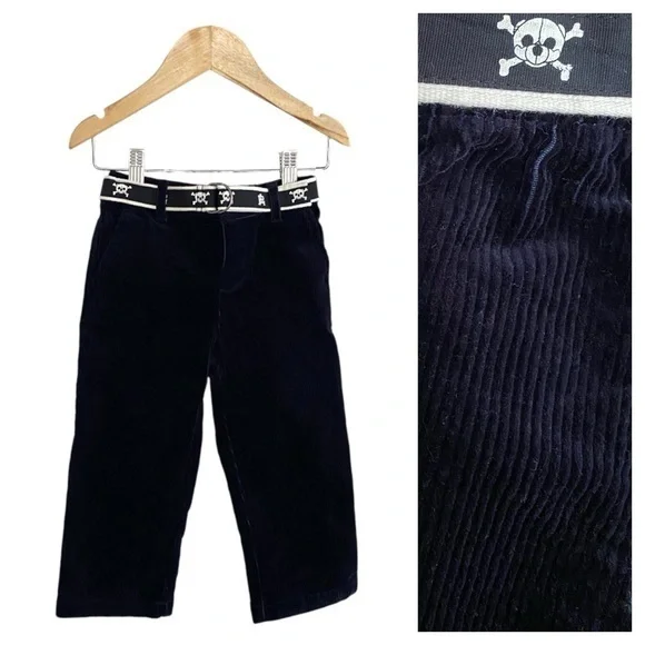 Ralph Lauren Navy Blue Corduroy Pants With Skull Logo Belt 24 months