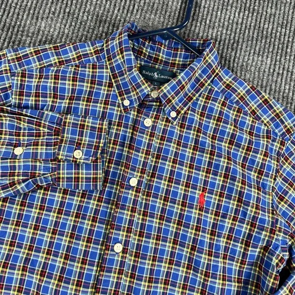 Ralph Lauren Shirt Youth Boys‎ Large Blue Plaid Long Sleeve Button Down Casual