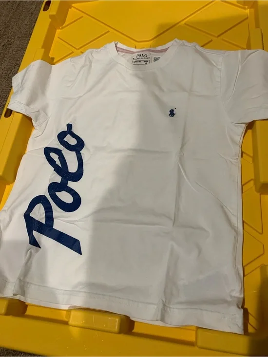 Ralph Lauren White Short-Sleeve Tee with Navy 'Polo' Script