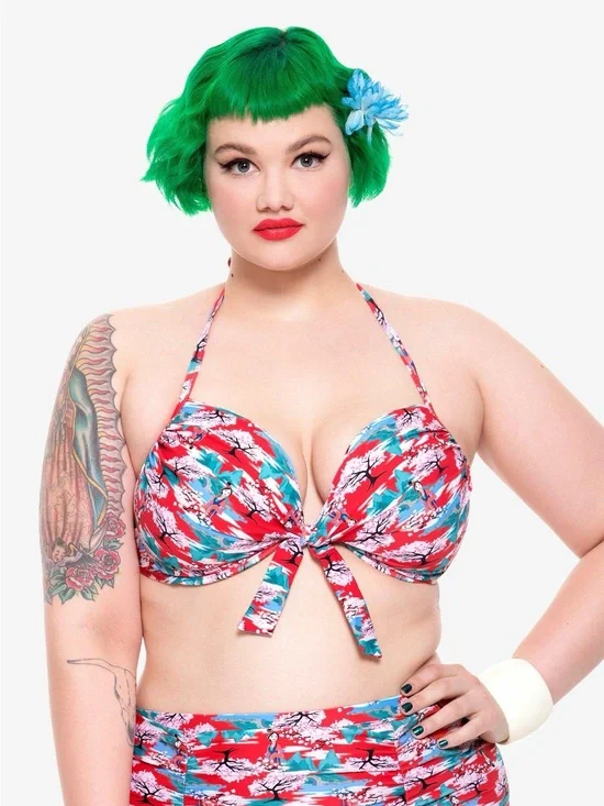 Disney  “Mulan”Floral Tie-Front Halter Bikini Top