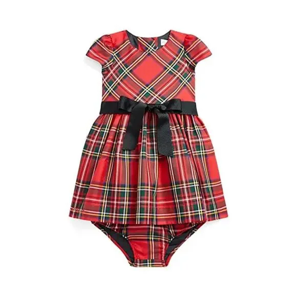 NWT Ralph Lauren Baby Girl's Plaid Print Fit & Flare Dress 2 Pec Set Size 6 M