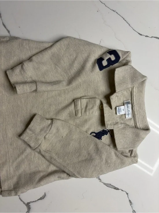 Ralph Lauren Beige Polo with Navy Pony Embroidery