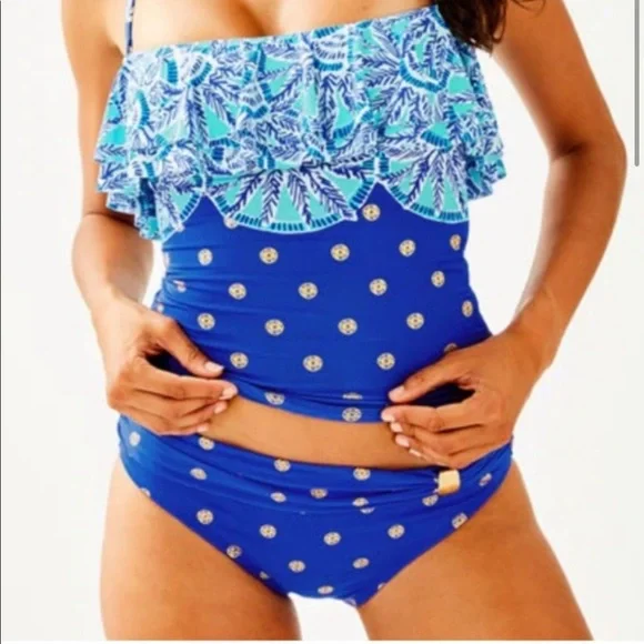 Lilly Pulitzer Blue Patterned Ruffle Tankini Bikini Set