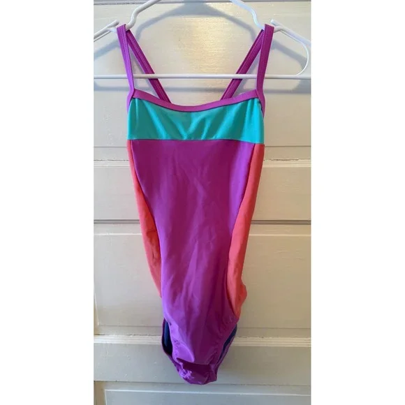 Speedo‎ Color Block One Piece Swimsuit Women Teal Pink Purple Athletic Swim 32