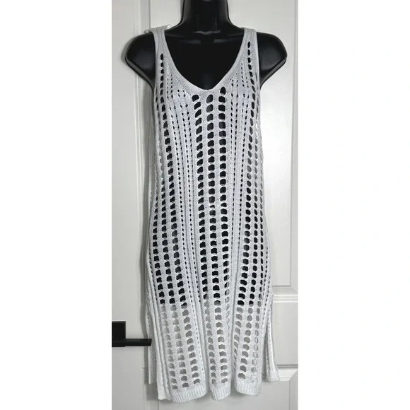 Cha Cha White‎ Crochet Knit Maxi Dress Cover Up Sleeveless V Neck M