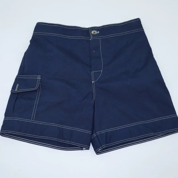 Vintage Catalina Men Navy Blue Board‎ Shorts White Contrast Stitch Size 34 USA