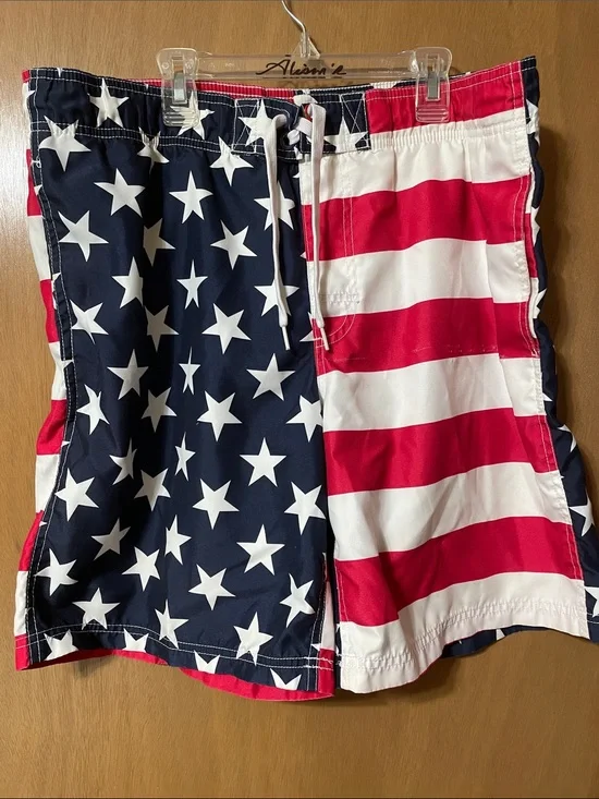 Faded Glory Red White Blue Star & Stripe Swim Shorts