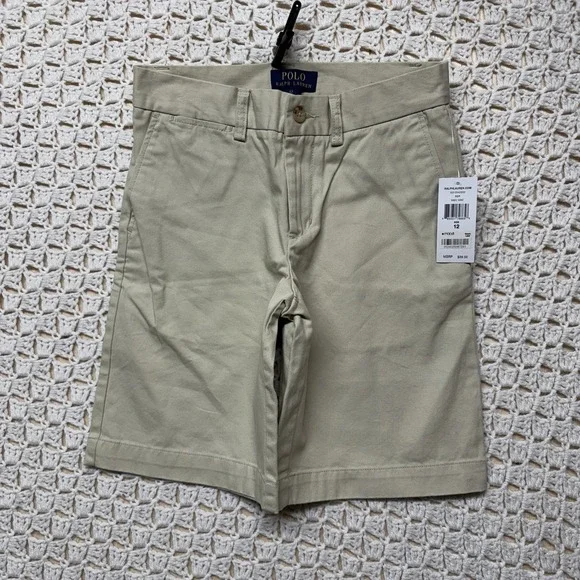 New Ralph Lauren Boy's Shorts Sz 12 Chino Khaki Beige Flat Front School Casual