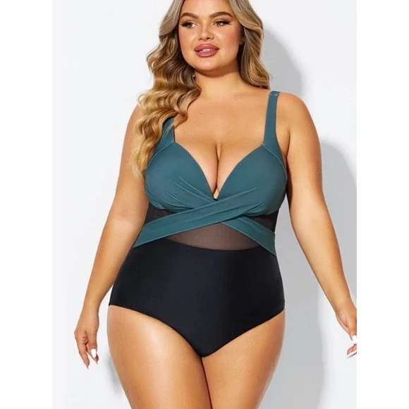 Meet‎ Curve Swimsuit Women's Plus Size 4XL Sexy Cut Out Mesh Underwire One Piece