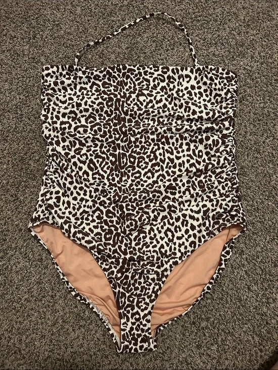 J. Crew Leopard-Print One-Piece Swimsuit in Brown and Cream