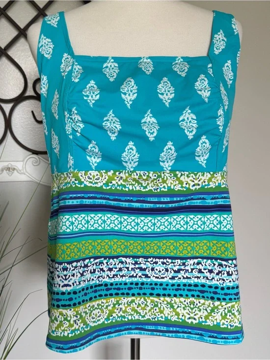 LANDS’ END Size 16W Blue and Green Underwire Tankini Swimsuit Top