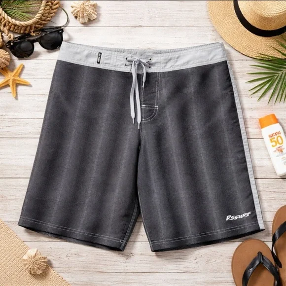 Raya Sun RS Surf Men's Swim Trunks Gray Black Drawstring Size 38 New with Tags