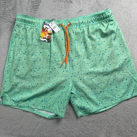 NWT Robert Graham Mens Golf Clubs Swim Trunks Green 2XL SMRG102