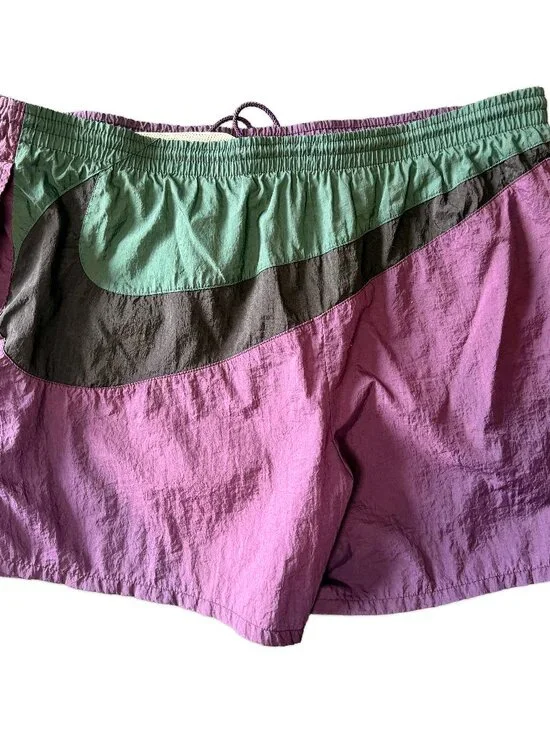 Nike Swim Shorts Purple Nylon Mens XL Vintage 90s Swoosh Colorblock Mesh Lined