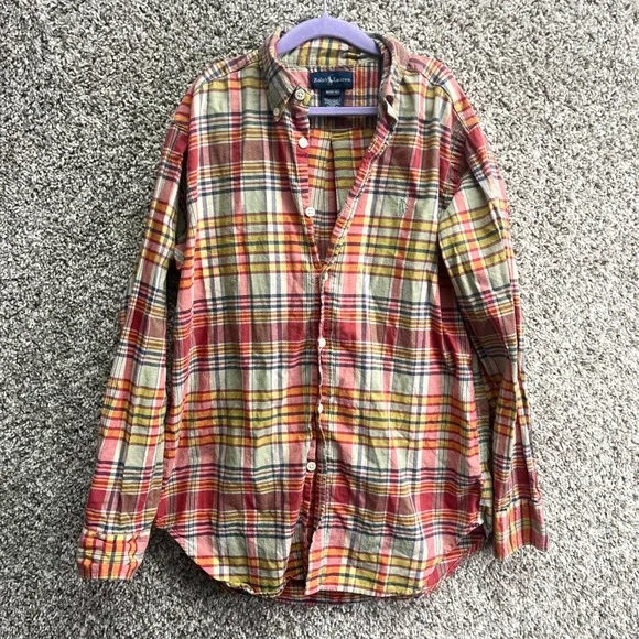 Ralph‎ Lauren Shirt Boys M 10-12 Multicolor Plaid Long Sleeve Button Down