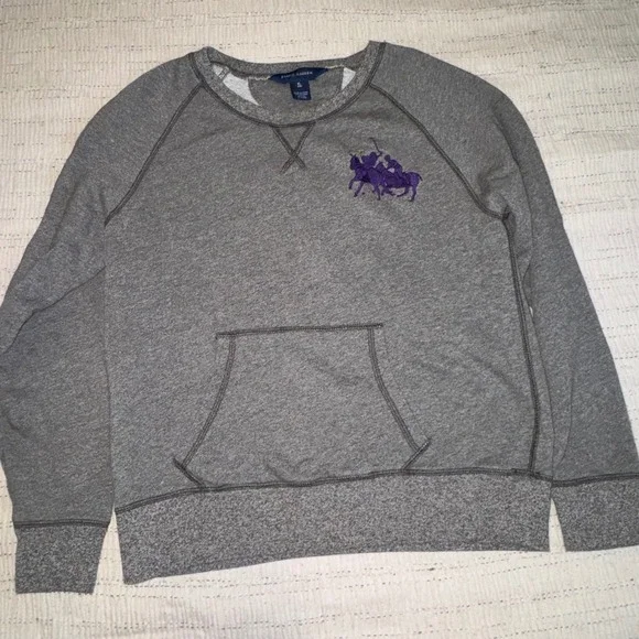 Ralph Lauren Boys XL‎ 16 Gray Big Pony Sweatshirt Purple Logo Number 3 Pullover