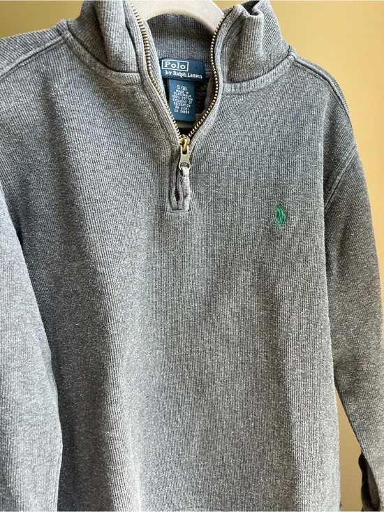 Ralph Lauren Gray Half-Zip Sweater with Green Polo Logo size 8 youth