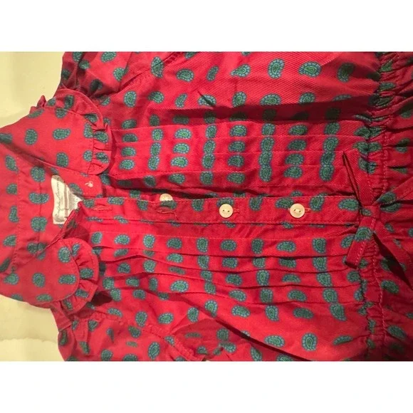 Ralph Lauren Baby Girls Red Paisley Ruffle Collar Long‎ Sleeve Dress 9M