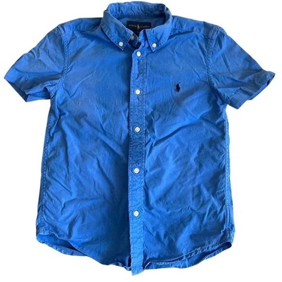 Ralph Lauren Boys Button-Down Shirt‎ Blue Size 7 Short Sleeve