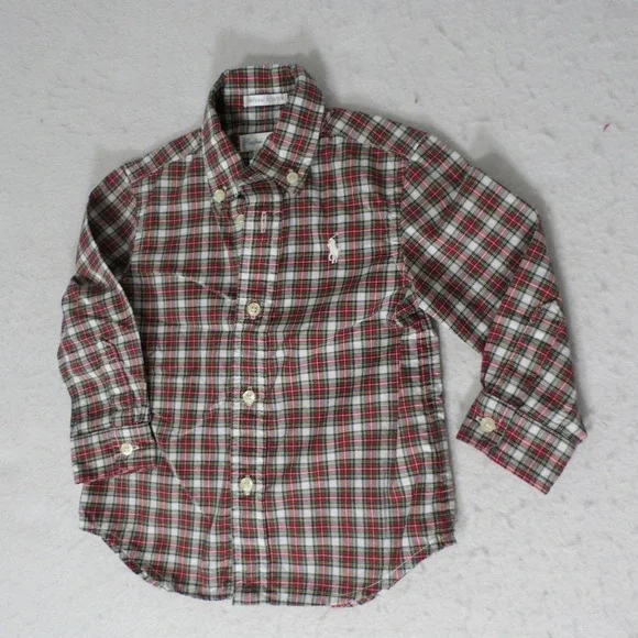 Ralph Lauren Kids Shirt 12M Red Plaid Button Down Preppy Tartan Americana School