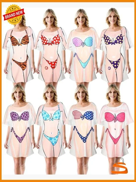 Large Cotton Bikini Cover Up Dress 8-Pack Baggy T-Shirt Style Swimwear