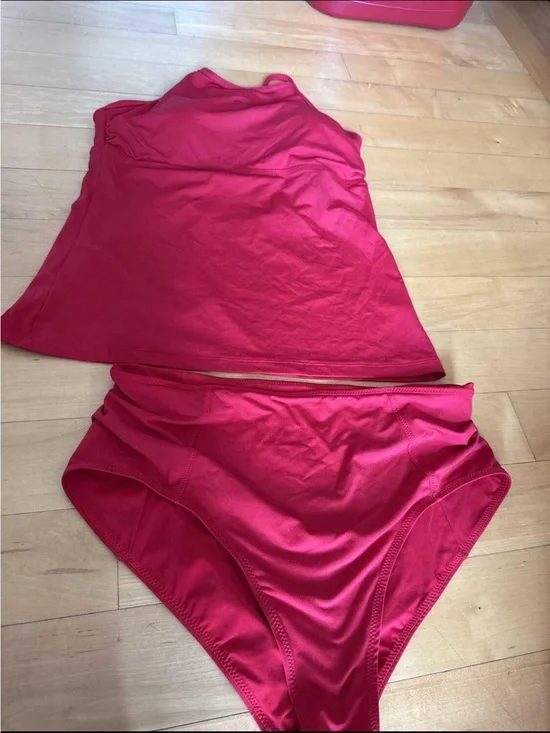Athleta Solid Red Two-Piece Swim Set