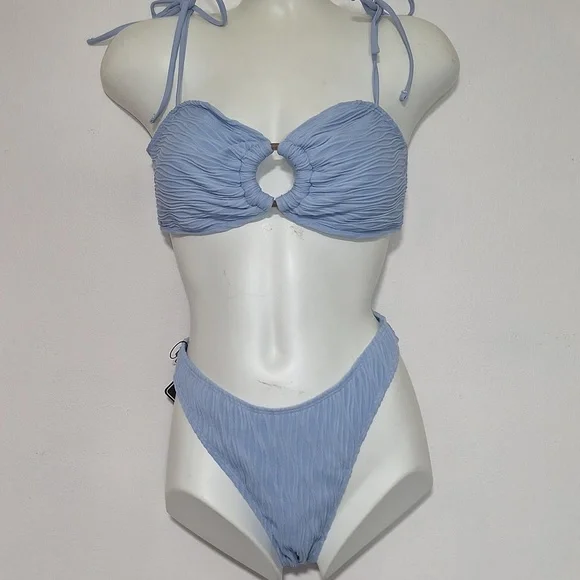Zaful Light Blue Textured Bikini Set