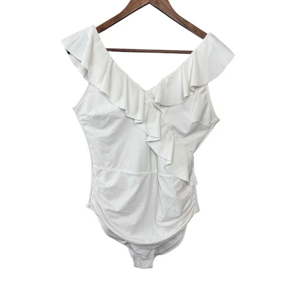 White Swimsuit Size X-Large  Ruffle Coquette Ethereal Romantic Beach Resort