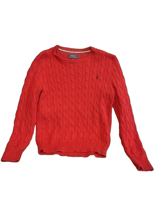 Ralph Lauren Youth Red  Knit Sweater Blue Pony SizeM 10/12