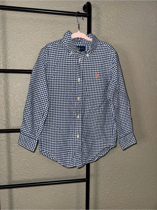 Ralph Lauren Navy & White Gingham Button-Down Shirt