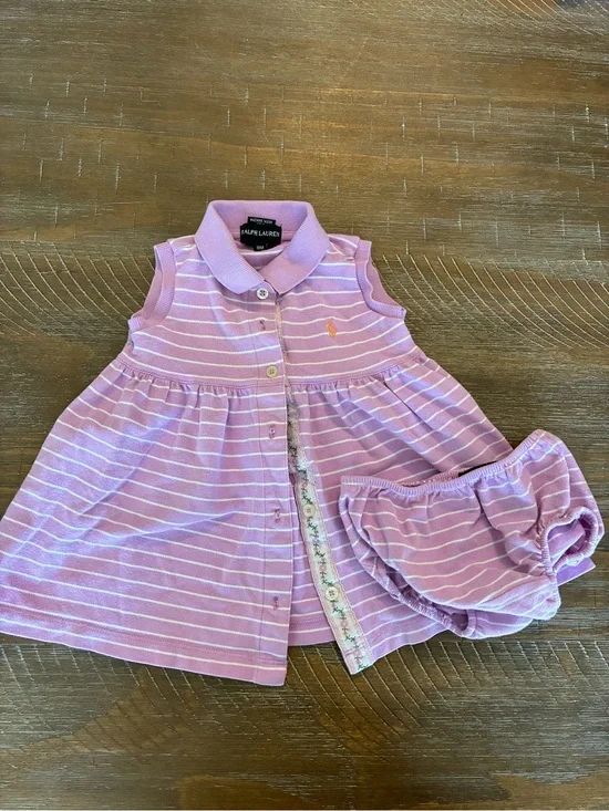Ralph Lauren Purple Striped Polo Dress & Bloomer Set
