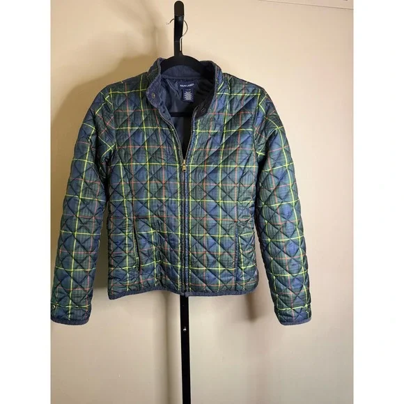 Ralph Lauren Kids Green Plaid Quilted Jacket Zip Up Coat Size L 12/14