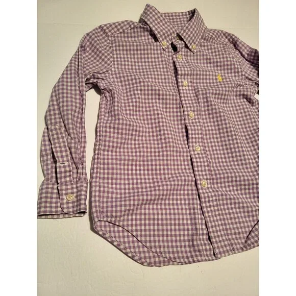 (#16) Polo By Ralph Lauren Long Sleeve Button Down Size Toddler 5T Purple/ White