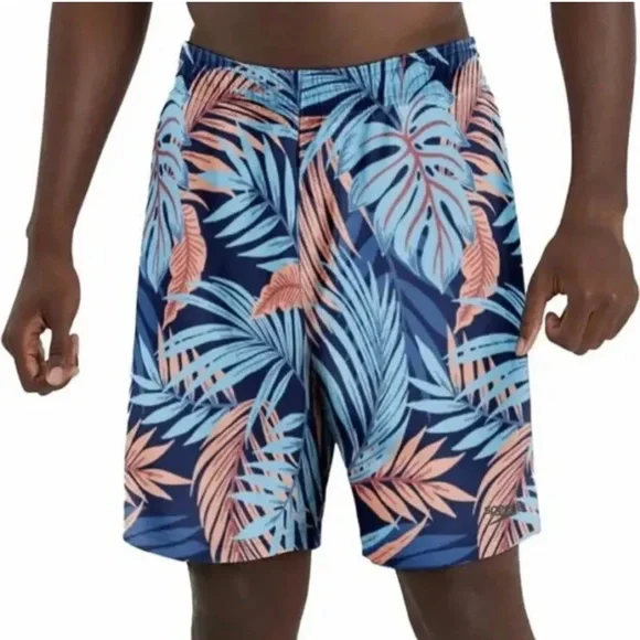 Speedo Men's Swim Trunk, Dark Blue Tropical , Small New