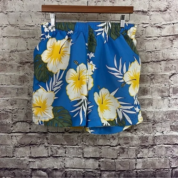 Lands End Blue Floral Beach Swim Trunks NWOT