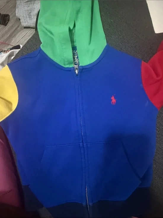 Ralph Lauren Kids Blue Zip Hoodie with Multicolor Accents