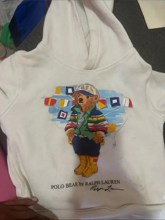 Ralph Lauren White Hoodie with Colorful Polo Bear Graphic
