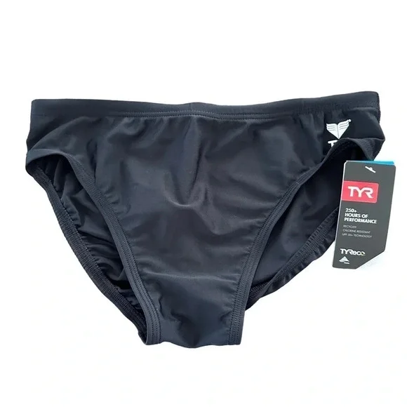 NWT TYR Mens 30 Small Black Tyreco Swim Brief Swimsuit Water Polo Drawstring New
