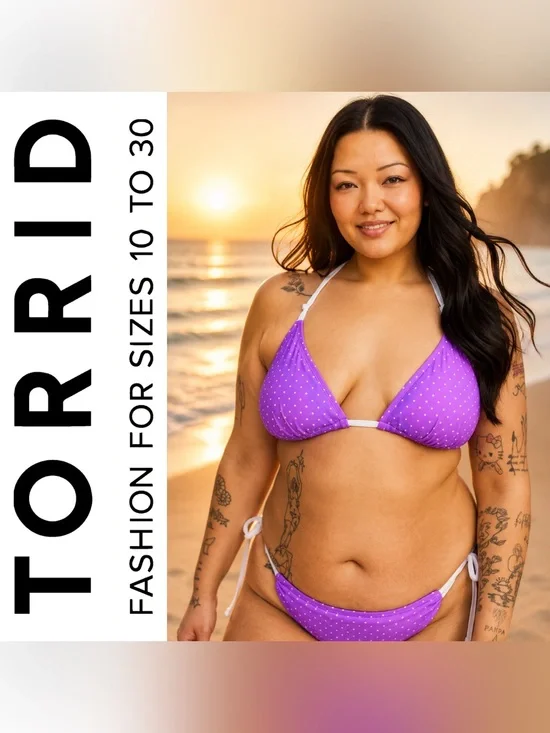 Torrid Retro Purple & White Polkadot String Bikini Swimsuit, 1X, NWT!
