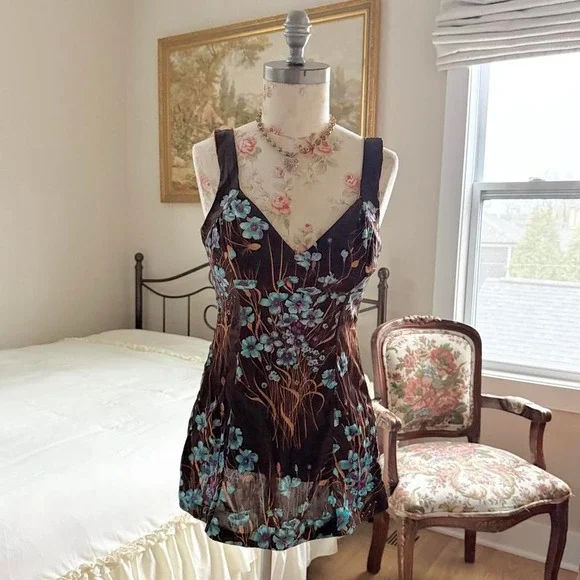 brown floral 70s brown‎ floral mini swim dress cole of california