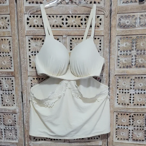 Swim By Cacique Ivory Lace Trim Swim Top 40DD