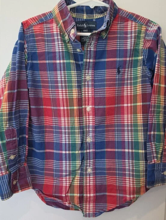 RALPH LAUREN Boy's Plaid Shirt Size 4/4T 100% Cotton Long Sleeve