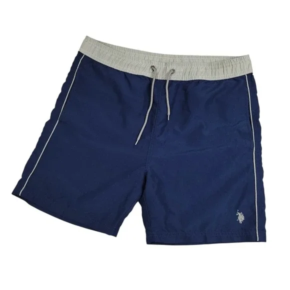 U.S. Polo Assn Mens Swim Trunks Medium Preppy Shorts Mesh Lined Navy Gray