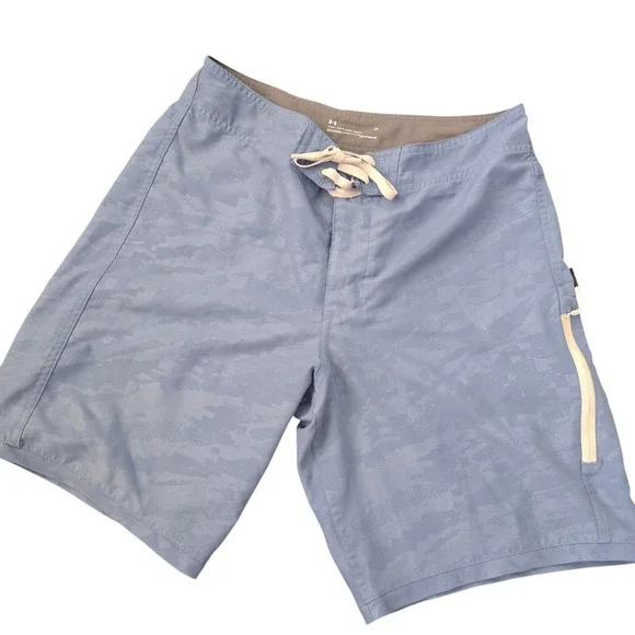 Under Armour Mens 32 Blue Digital Camo Board Shorts HeatGear Loose Swim Trunks