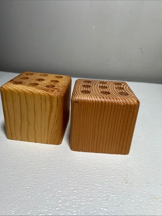 Pair of Wooden Cube Pen or Paint Brush Holders - Natural Wood