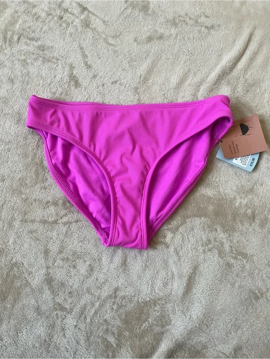 Shade & Shore Women’s Fuchsia Low Rise Ribbed Bikini Bottoms Small Medium NWT
